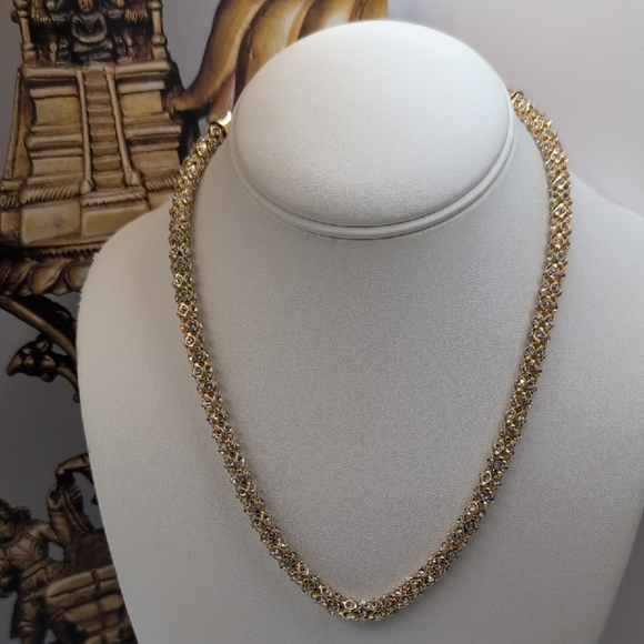 Goldtone And Rhinestone Studded Byzantine Necklace Euc Gloria Vanderbilt - Picture 4 of 6